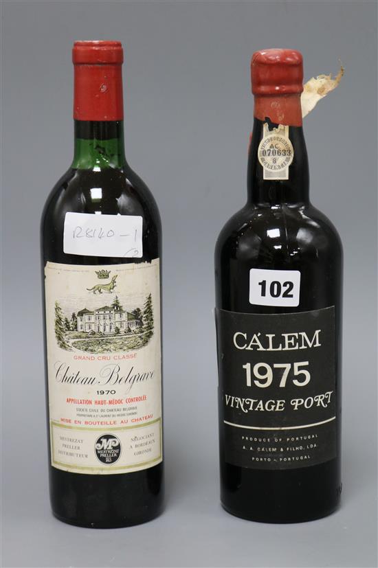 A bottle Comen 1975 Port and a bottle of Chateau Belgrave 1970